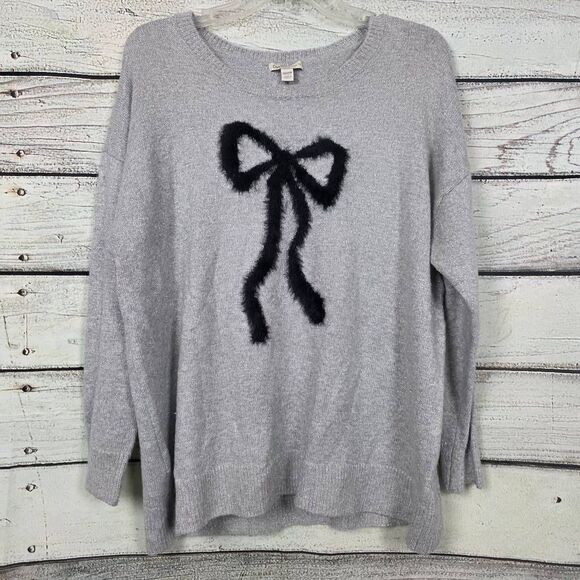 Cato Plus 14/16W Gray Metallic Bow Sweater Soft Knit - Picture 1 of 7